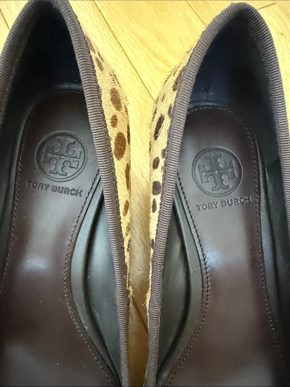 Tory Burch Leopard Calf Hair Ballet Flats with Gold Logo
